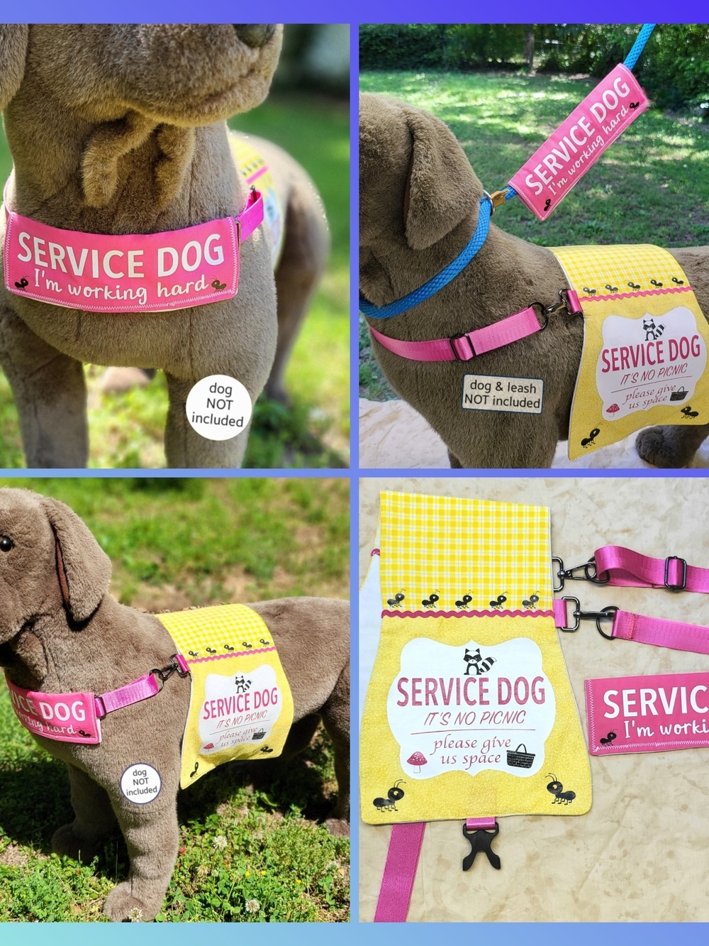 NEW SERVICE DOG Cape Set. Yellow "Picnic" Themed SD Gear